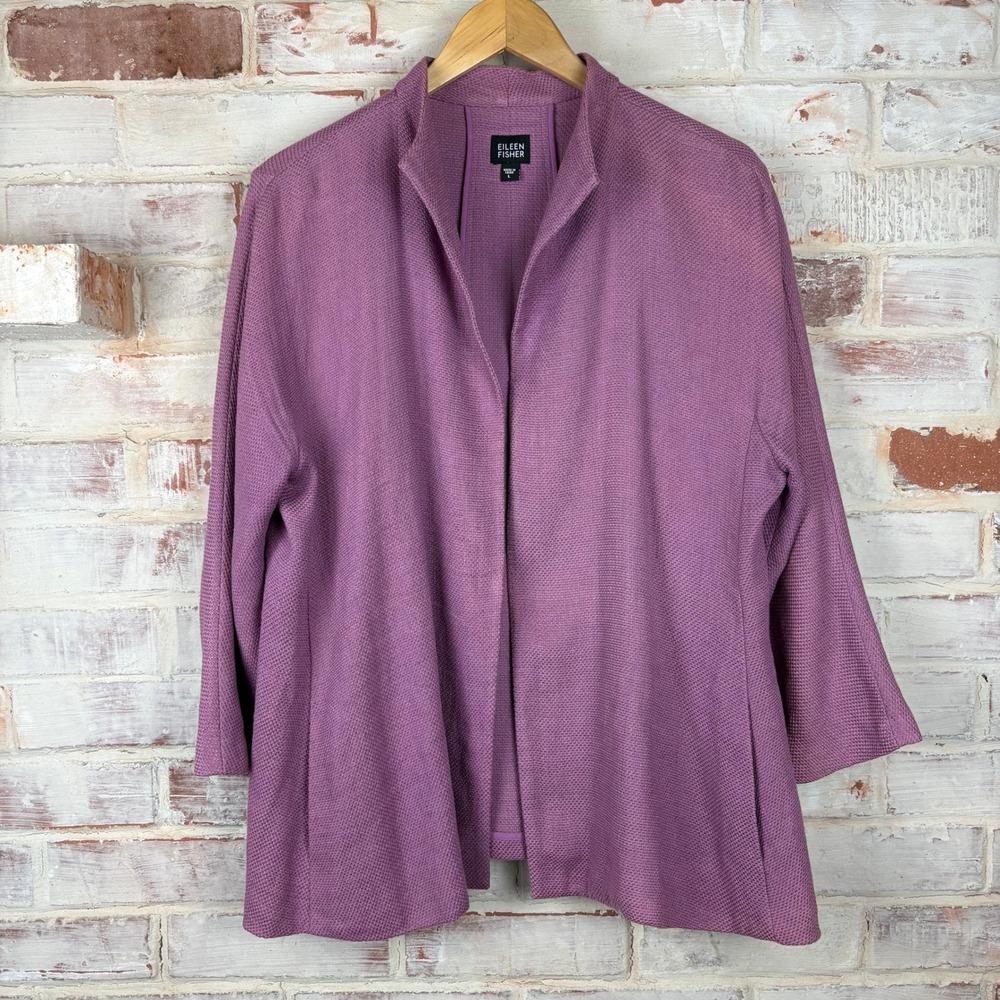 Eileen Fisher Linen Cotton Open Front Jacket L Minimalist‎ Lagenlook Coastal